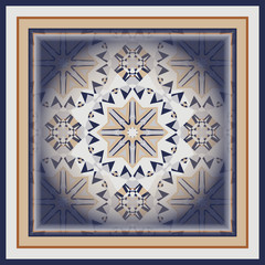 Creative color abstract geometric pattern in beige and blue, vector seamless pattern  for fabric, interior, design, textile.. Scarf design.