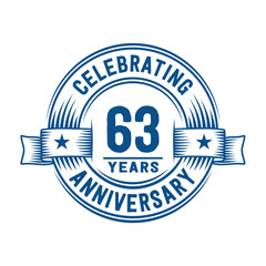 63 years logo design template. 63rd anniversary vector and illustration.
