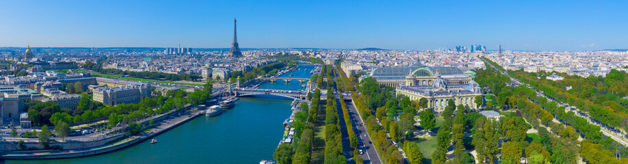 Aerial cityscape of Paris France with Seine River and Eiffel Tower - obrazy, fototapety, plakaty