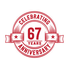 67 years logo design template. 67th anniversary vector and illustration.