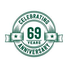 69 years logo design template. 69th anniversary vector and illustration.