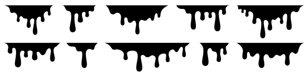 Paint drips. Current black paint. Current drops. Vector illustration - obrazy, fototapety, plakaty