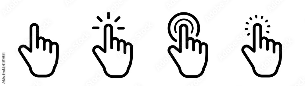 Poster pointer cursor сomputer mouse icon. clicking cursor, pointing hand clicks icons. click cursor - stoc