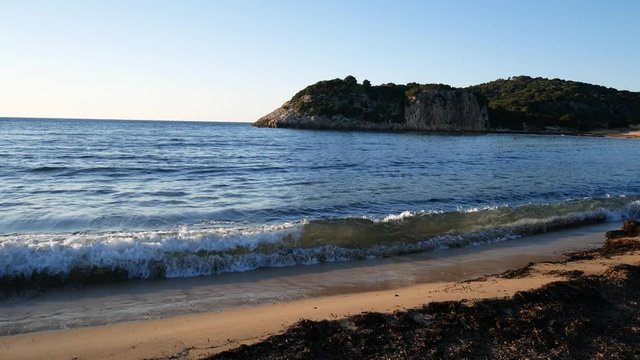 beautiful panorama of Ntivari (Golden Sand), Golden beach Gialova, Navarino Bay, Messenia, Peloponnese, Greece