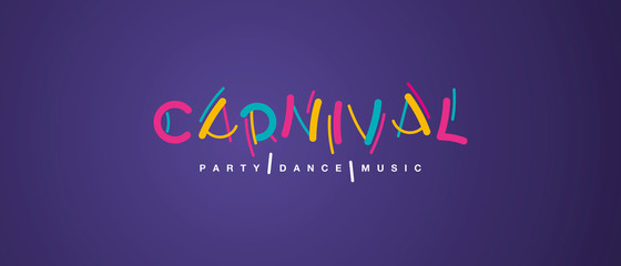Carnival handwritten typography colorful logo party dance music purple background