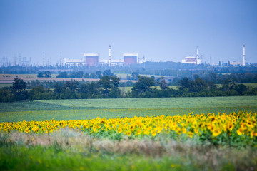 View on South Ukraine Nuclear Power Plant. Station is located near the city of Yuzhnoukrainsk in...