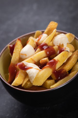 Canadian poutine potato fries with cheese and gravy
