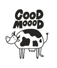Cute cow in good mood print for wall art in children room.