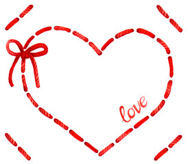 Sewed red heart shaped watercolor illustration for Valentine's day of love