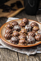 Praline bonbons. Chocolate truffles.