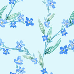 Forget-me-not Flowers Seamless Pattern. Watercolor Background.	