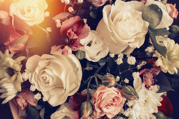 vintage composition with flowers. Added simulation of film photography