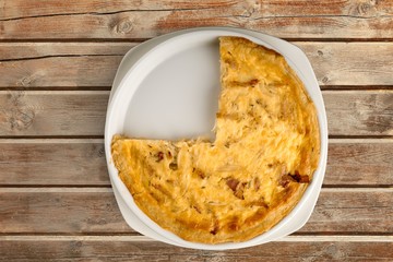 Delicious baked sweet pie on desk