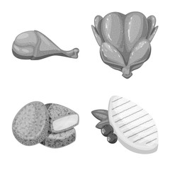 Vector design of cuisine and bird icon. Set of cuisine and poultry stock vector illustration.