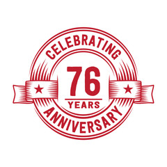 76 years logo design template. 76th anniversary vector and illustration.