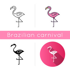 Flamingo icons set. Linear, black and RGB color styles. Exotic wild bird. Tropical creature. Wildlife. South american habitat. Isolated vector illustrations