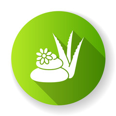 Spa treatment green flat design long shadow glyph icon. Cosmetology and dermatology. Organic plant based therapy. Beauty salon. Relaxation and wellbeing. Silhouette RGB color illustration