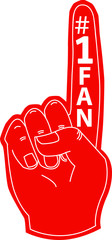 fan hand glove with foam  finger raised , vector icon 
