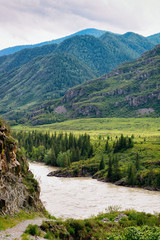 Nature of Altai mountains and the Katun River in Siberia in Russia