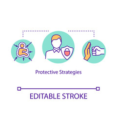Protective strategy concept icon. Business insurance idea thin line illustration. Self-insurance program. Risk prevention and minimization. Vector isolated outline RGB color drawing. Editable stroke