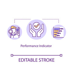 Performance indicator concept icon. KPI, efficiency and productivity metric and measurement idea thin line illustration. Progress evaluation. Vector isolated outline RGB color drawing. Editable stroke