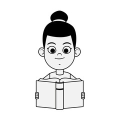 Cartoon happy girl reading a book, flat design