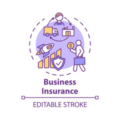 Business insurance concept icon. Banking service. Money loss prevention. Policy for employee. Capital growth idea thin line illustration. Vector isolated outline RGB color drawing. Editable stroke