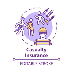 Casualty insurance concept icon. Rescue from assault. Medical coverage. Terrorism and war. Disaster aid idea thin line illustration. Vector isolated outline RGB color drawing. Editable stroke