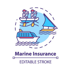 Marine insurance concept icon. Nautical vehicle protection. Ship protection. Logistic business. Cargo safety idea thin line illustration. Vector isolated outline RGB color drawing. Editable stroke