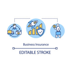 Business insurance concept icon. Company growth. Entrepreneur aid. Finance and capital. Startup launch idea thin line illustration. Vector isolated outline RGB color drawing. Editable stroke
