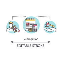 Subrogation concept icon. Lawsuit approved. Reimbursement for policy holder. Payed insurance claim idea thin line illustration. Vector isolated outline RGB color drawing. Editable stroke