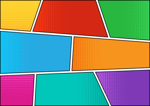 Colorful comic background in pop art style, halftone shadow, blank template. Vector illustration