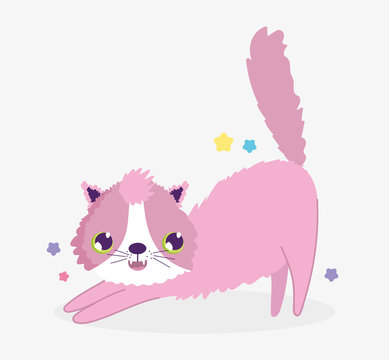 Pink Funny Cat Domestic Cartoon Animal, Cats Pets