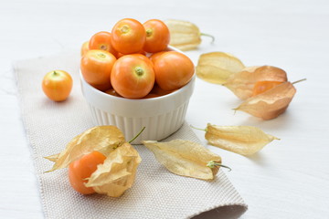natural cape gooseberry on wooden background