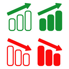 Arrows UP and DOWN. Green and red icons. Vector illustration isolated on white background