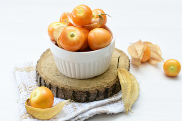 natural cape gooseberry on wooden background