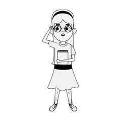 cute girl standing with a book icon