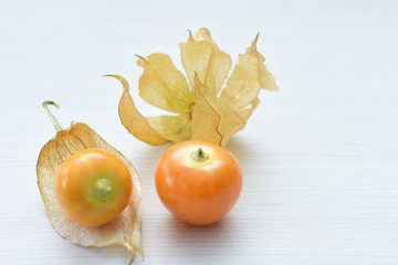 natural cape gooseberry on wooden background