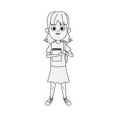 cartoon cute girl standing holding a book, flat design