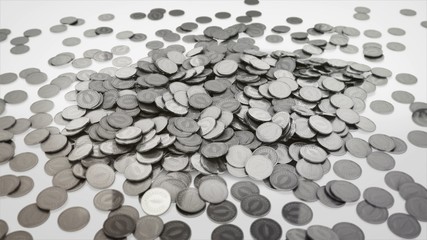 silver coins on the white background