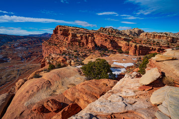 Snow Melts Off the Cliffs of Capital Reef
