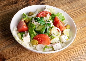 Greek Salad, Horiatiki or Village Salad with Feta Cheese