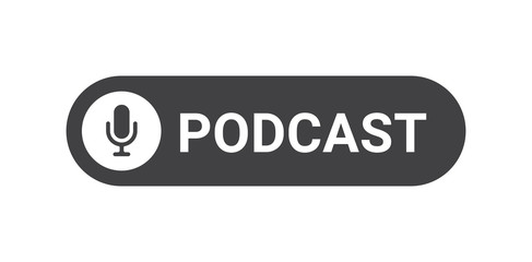 Podcast banner, logo, sign, seal, emblem vector design. Record button. - obrazy, fototapety, plakaty