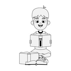 Happy boy with academic books, flat design