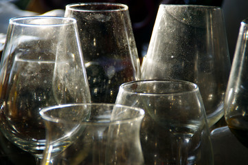 Dirty glass wine glasses