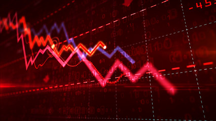 Crisis and stock markets down chart - obrazy, fototapety, plakaty