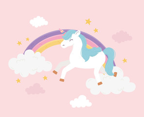 happy unicorn rainbow clouds sky fantasy magic dream cute cartoon