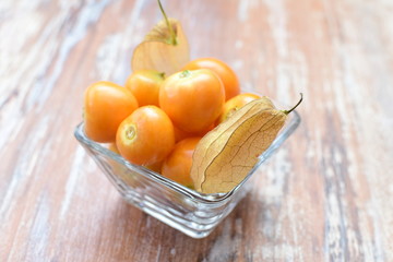 natural cape gooseberry on wooden background