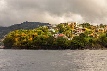 Coastline view with lots of villas on the hill, Kingstown, Saint Vincent and the Grenadines