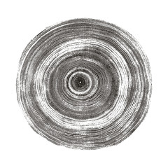 Vector wood texture of a monotone black and gray tree rings and ripples cross section wooden stump showing years and growth rings.